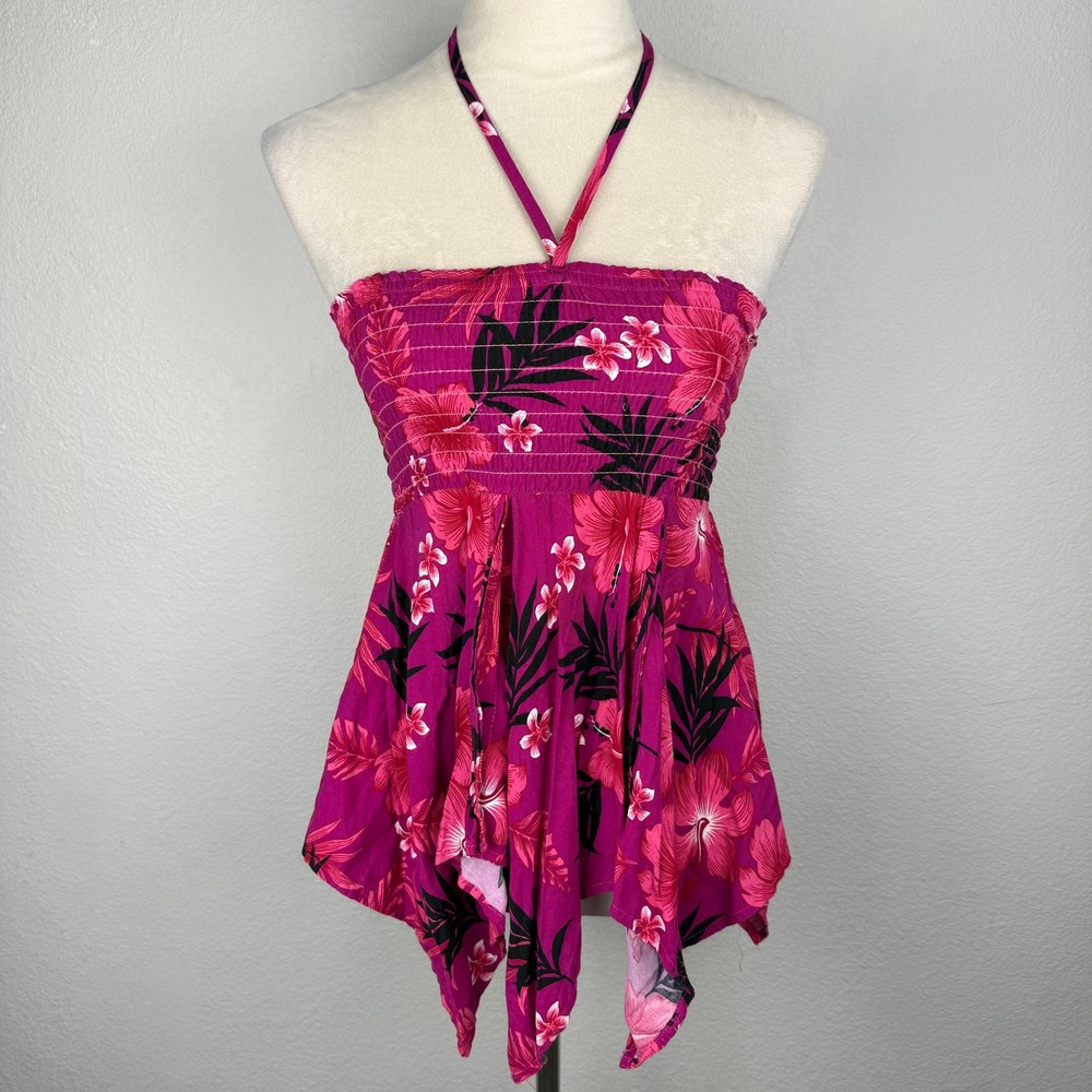 Aloha Fashion Smocked Asym Hem Halter Top Women XS / Girls Hawaiian Dress Size 2